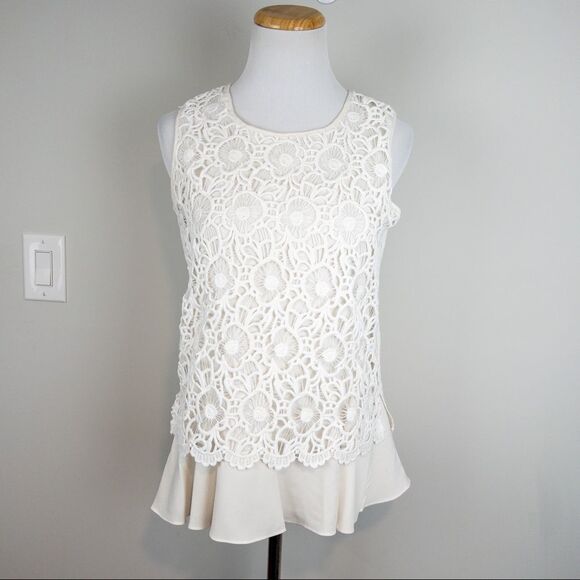 Goodnight Macaroon Womens Size Small White Sleeveless Guipure Lace Top Blouse - Picture 2 of 9